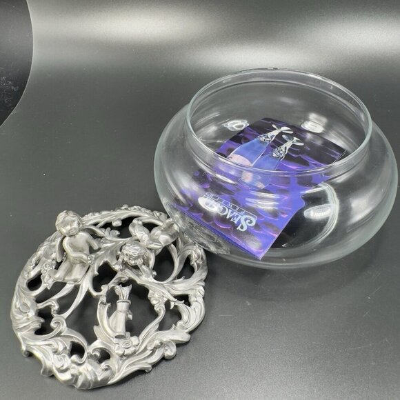 1995 Seagull Canada Pewter Metal Canister Jar Container Lid Clear Glass Marked - Picture 7 of 12